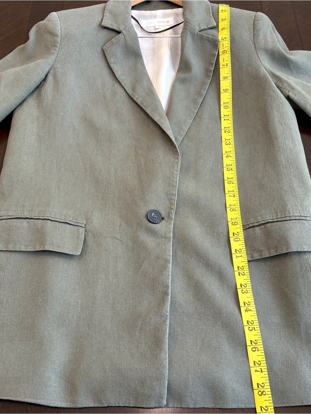 Zara Sage Green Linen Blend Blazer Jacket Minimalist Tailored Office Chic Sz S - Picture 7 of 9